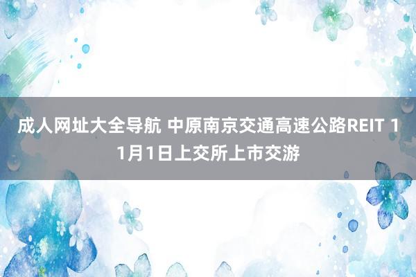 成人网址大全导航 中原南京交通高速公路REIT 11月1日上交所上市交游