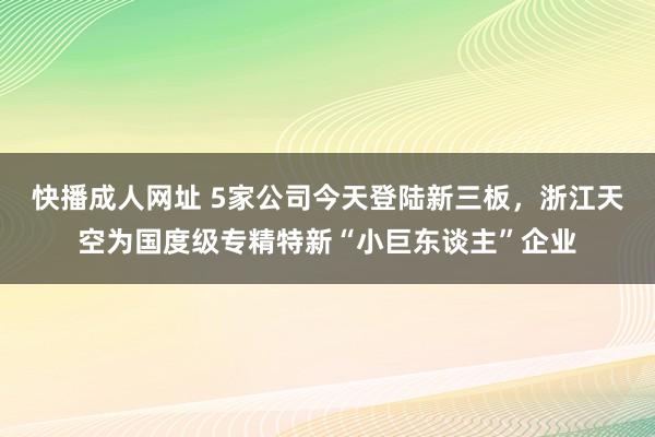 快播成人网址 5家公司今天登陆新三板，浙江天空为国度级专精特新“小巨东谈主”企业