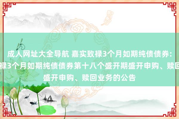 成人网址大全导航 嘉实致禄3个月如期纯债债券: 对于嘉实致禄3个月如期纯债债券第十八个盛开期盛开申购、赎回业务的公告