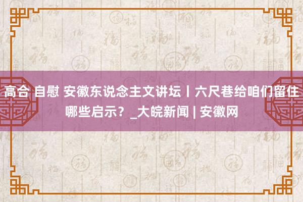 高合 自慰 安徽东说念主文讲坛丨六尺巷给咱们留住哪些启示？_大皖新闻 | 安徽网